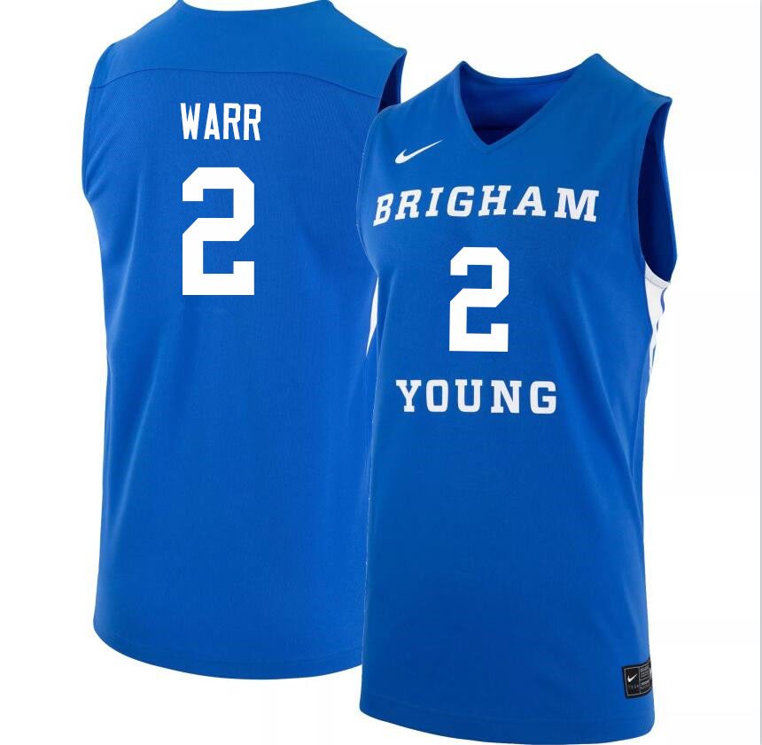 Men #2 Brandon Warr BYU Cougars College Basketball Jerseys Sale-Light Blue